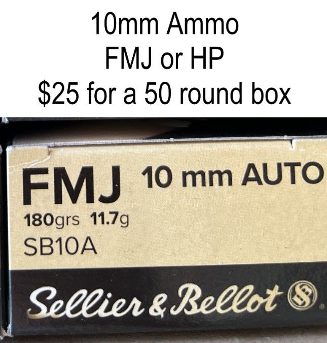 10mm AUTO Ammo 180 Grain FMJ or JHP