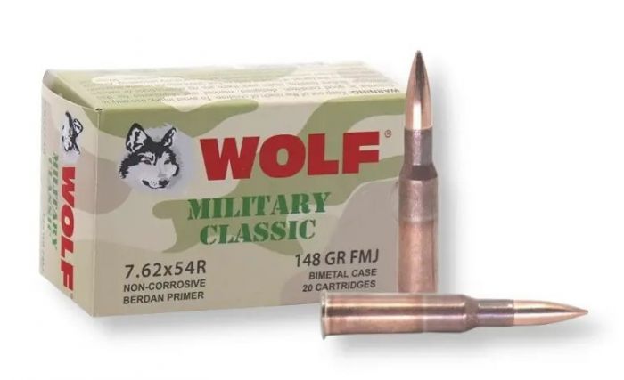 7.62x54r – 148 gr FMJ Bimetal Case – Wolf 