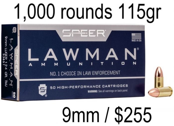 9mm Lawman 115 Grain FMJ Brass Case 1,000 Rounds