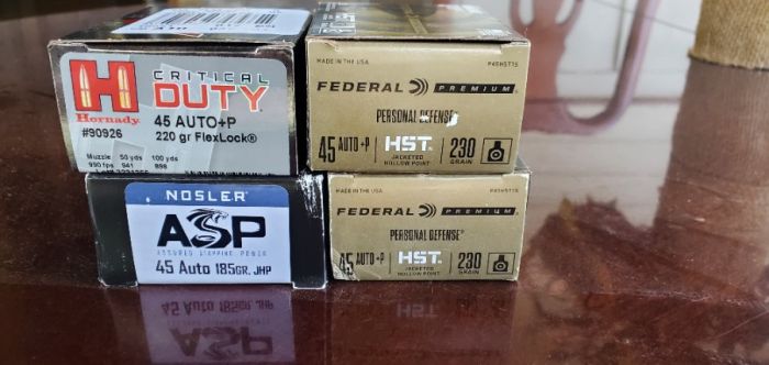 4 20 rnd boxes of Personal Defense 45acp ammo REDU