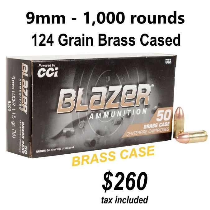 IN STOCK 9mm CCi Blazer Brass 115 or 124 grain