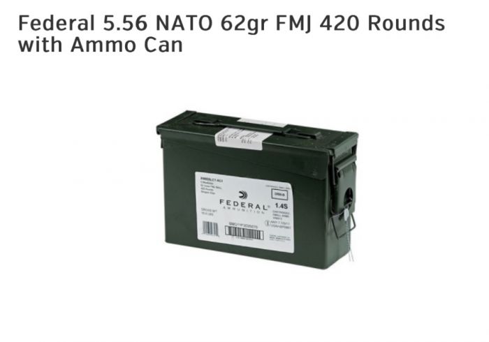 542 Federal 5.56 NATO 62gr FMJ Rounds $400