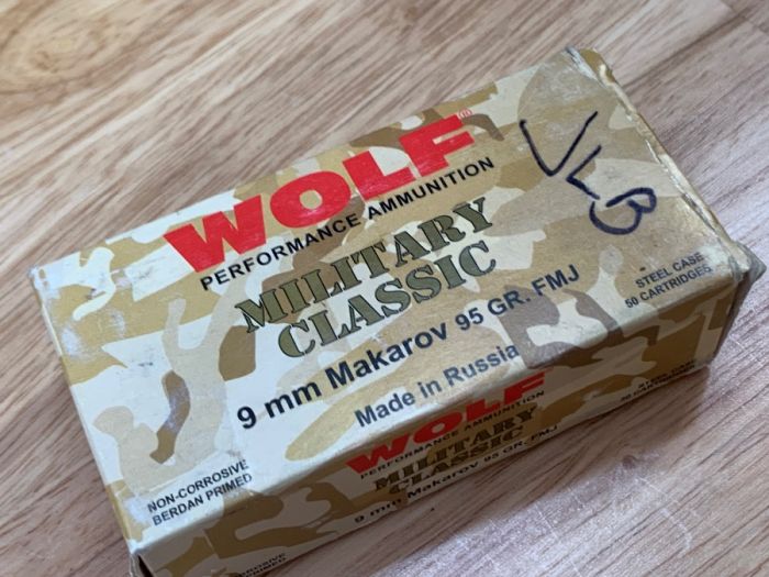 1 box Wolf 9x18 Makarov ammo 50rds steel case FMJ