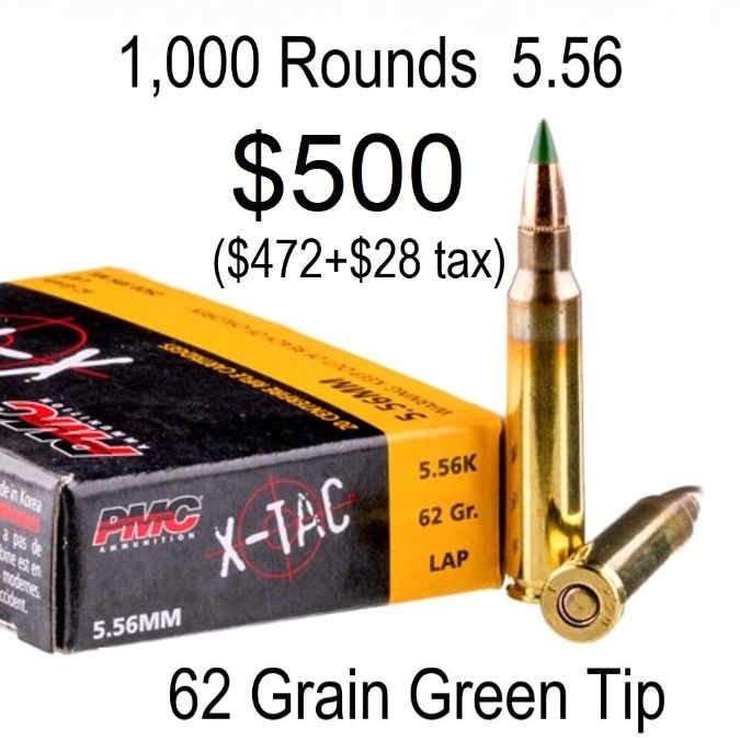 223 / 5.56 PMC 62 Grain Green Tip 1000 rounds